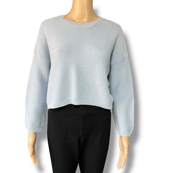 moon & madison Sweaters - moon & madison Womens Crop Top Knit Sweater Cotton Pullover Long Sleeve Blue Med